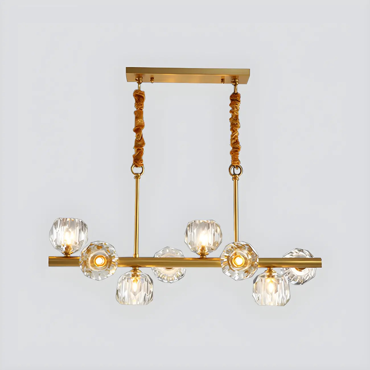 Large Linear Metal Crystal Gold Pendant Light for Kitchen