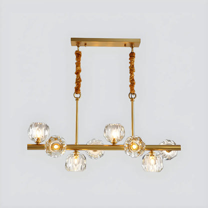 Large Linear Metal Crystal Gold Pendant Light for Kitchen