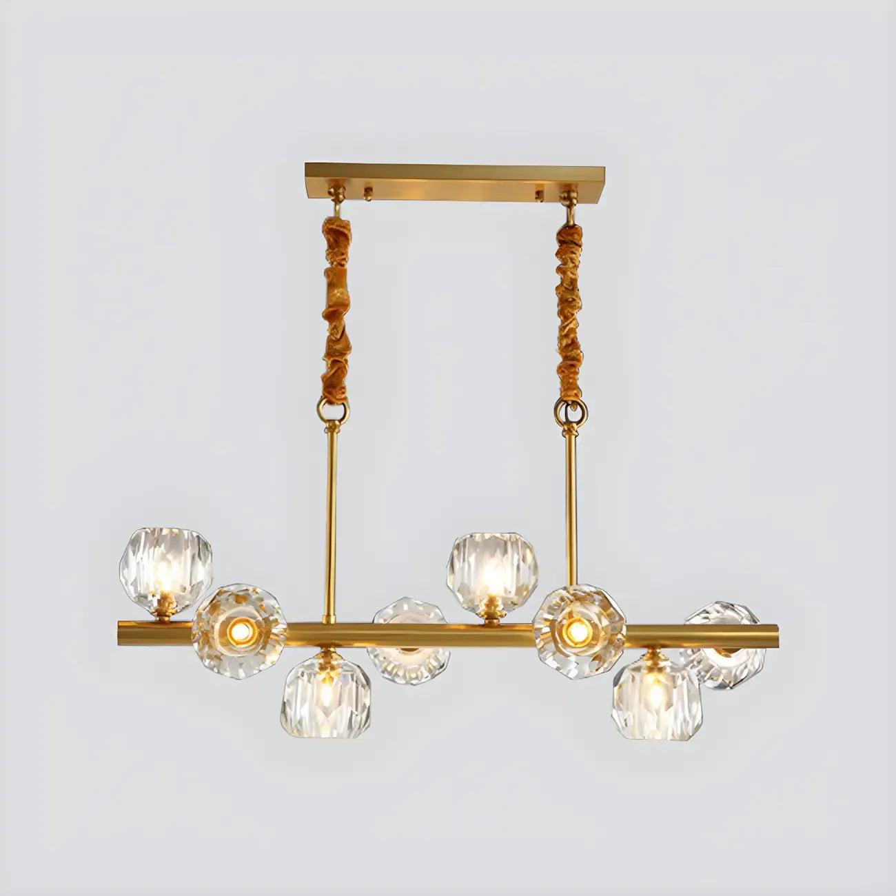 Large Linear Metal Crystal Gold Pendant Light for Kitchen