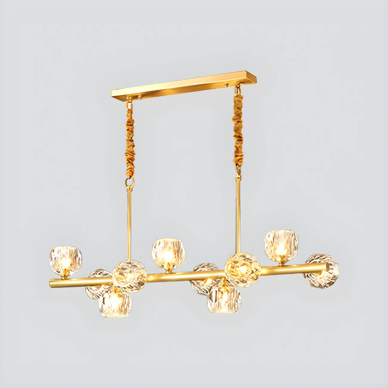 Large Linear Metal Crystal Gold Pendant Light for Kitchen