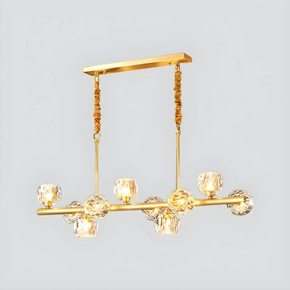 Large Linear Metal Crystal Gold Pendant Light for Kitchen