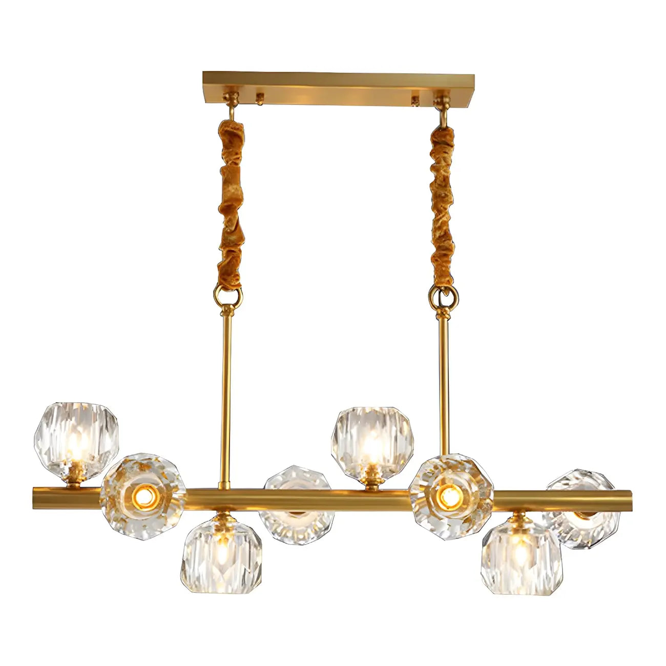 Large Linear Metal Crystal Gold Pendant Light for Kitchen