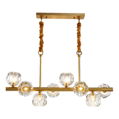 Large Linear Metal Crystal Gold Pendant Light for Kitchen