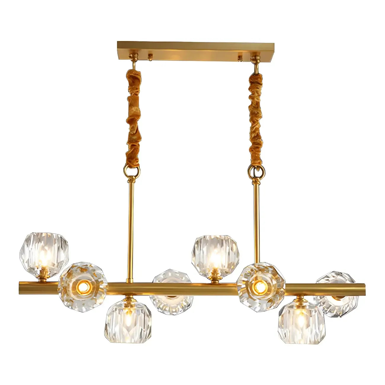 Large Linear Metal Crystal Gold Pendant Light for Kitchen