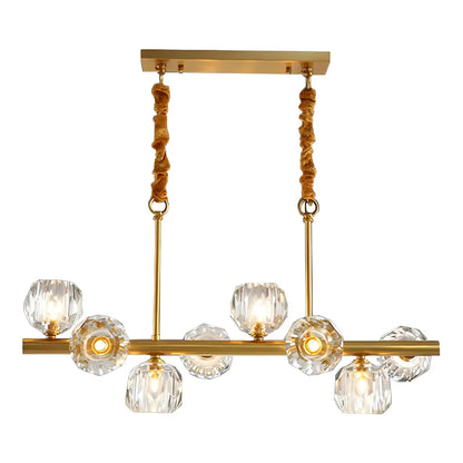 Large Linear Metal Crystal Gold Pendant Light for Kitchen