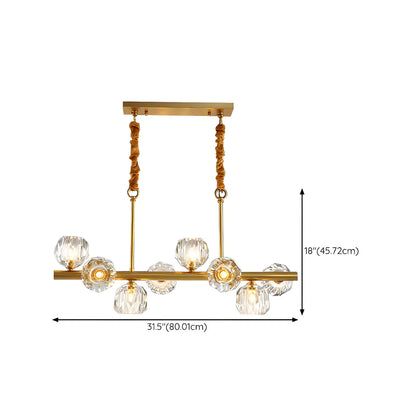 Large Linear Metal Crystal Gold Pendant Light for Kitchen