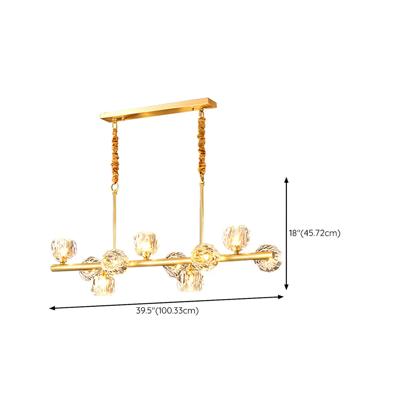 Large Linear Metal Crystal Gold Pendant Light for Kitchen