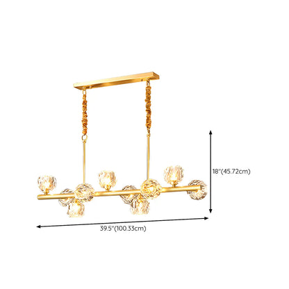 Large Linear Metal Crystal Gold Pendant Light for Kitchen