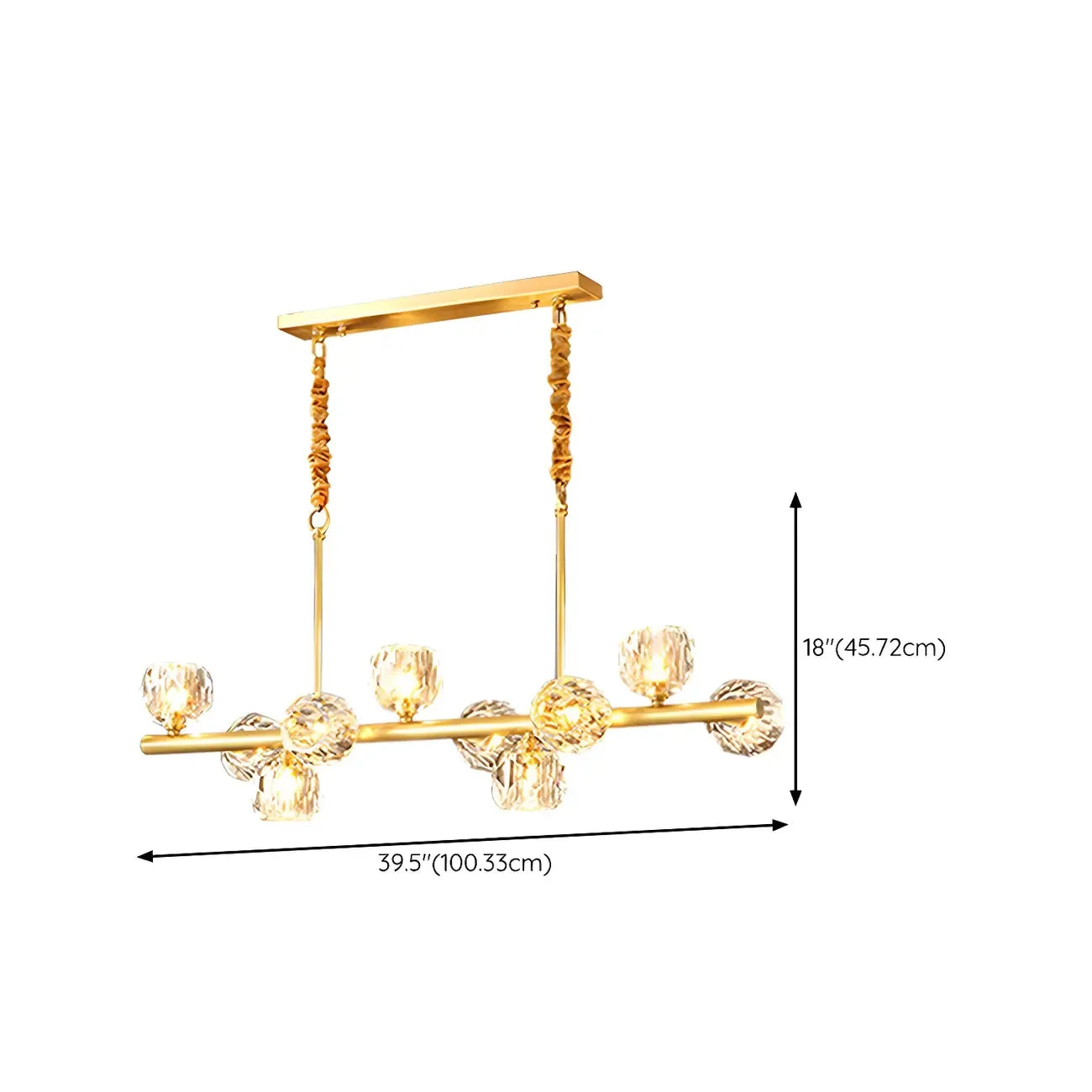 Large Linear Metal Crystal Gold Pendant Light for Kitchen