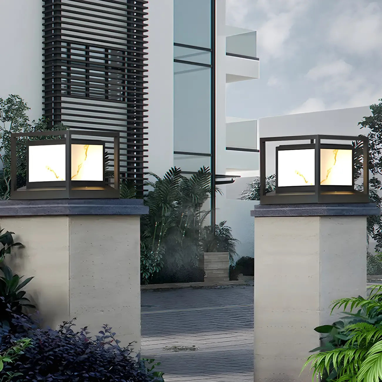 Black Metal Cubic Open Frame Post Cap Light