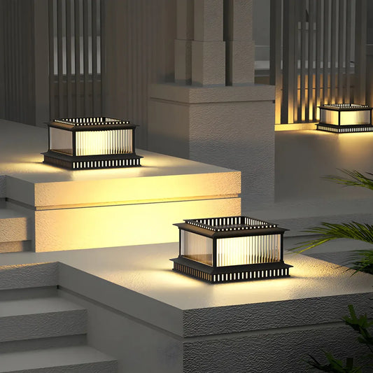 Hollowed Black Metal Solar Outdoor Post Lights