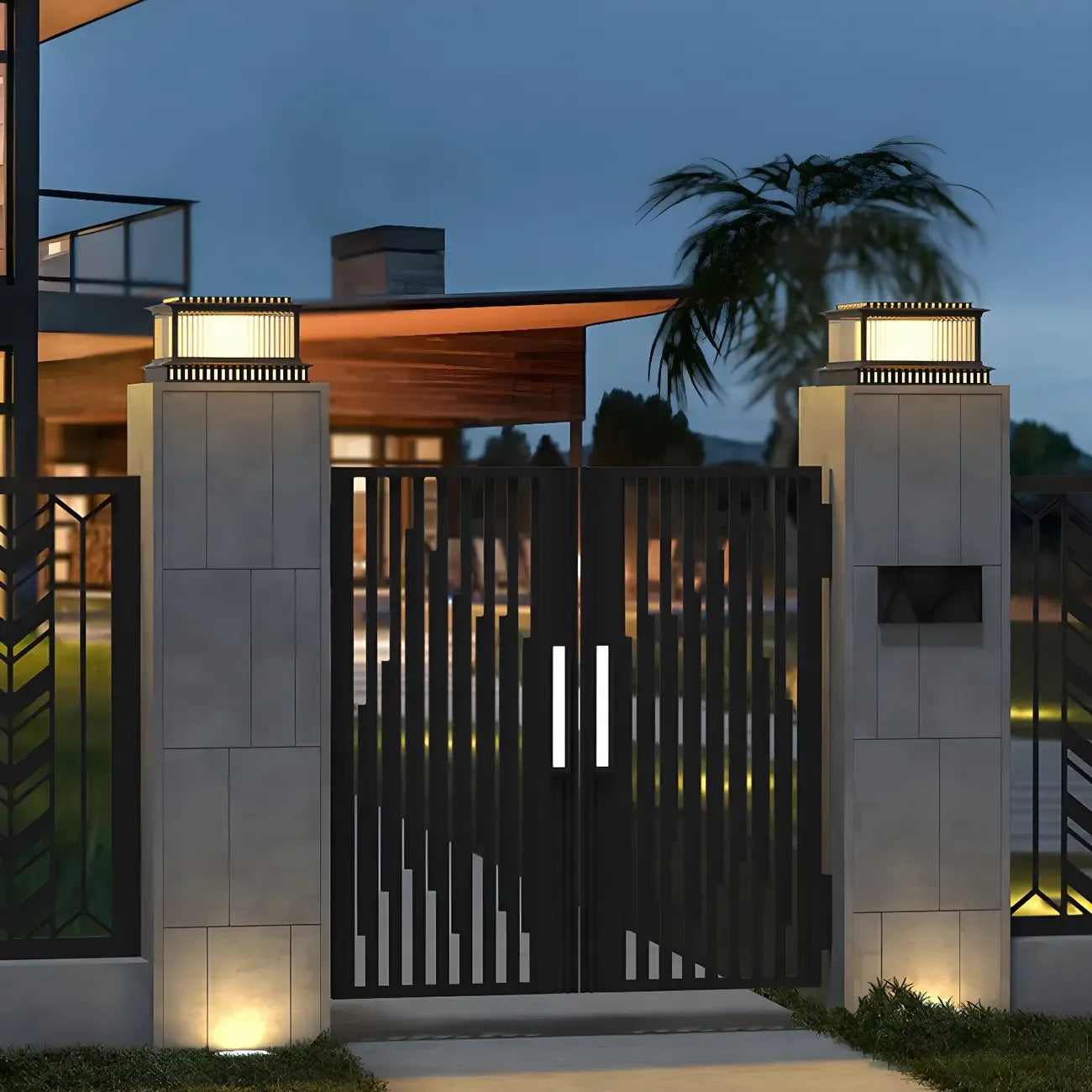Hollowed Black Metal Solar Outdoor Post Lights