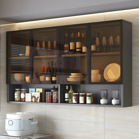 Kitchen Grey Wooden Wall-Mounted China Cabinet