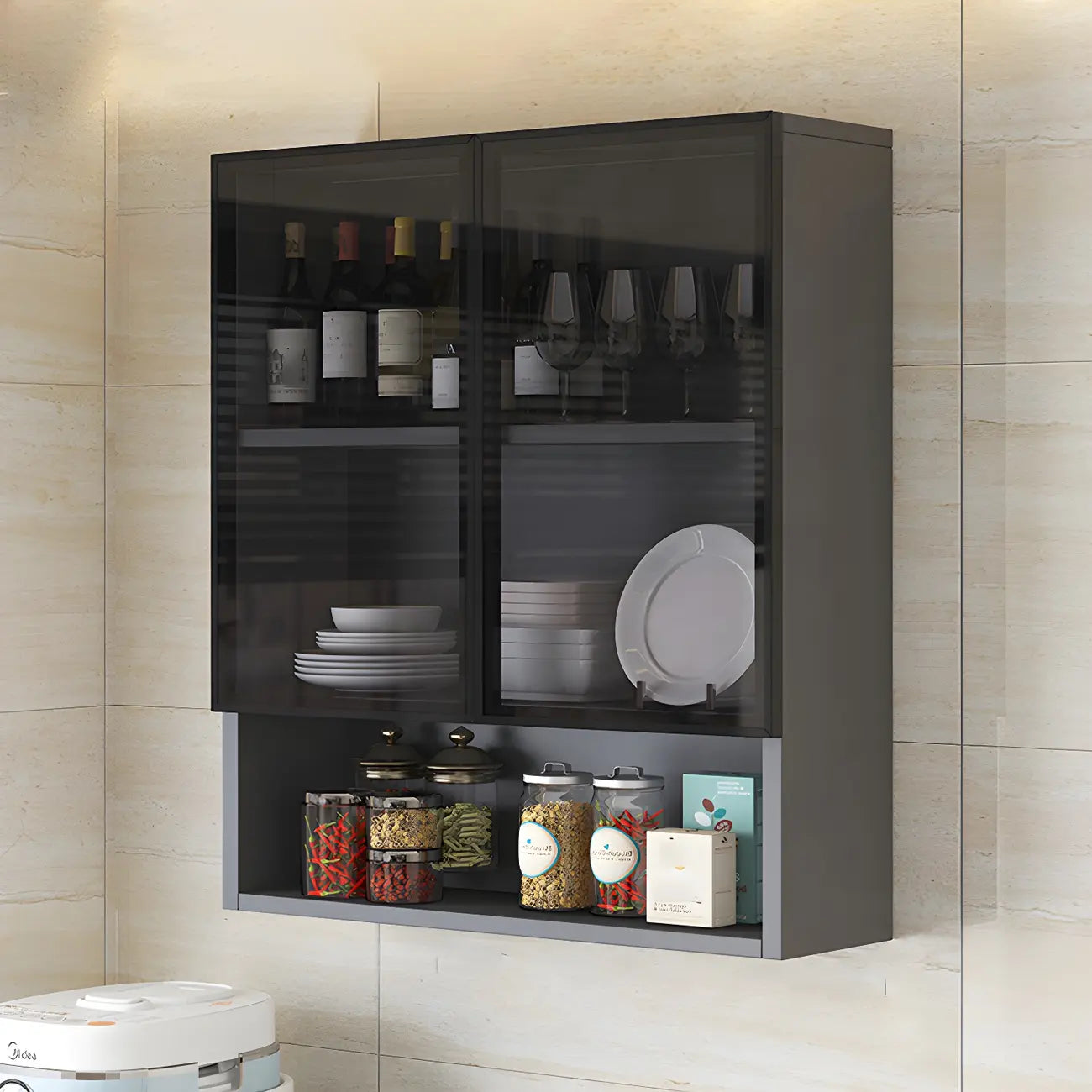 Kitchen Grey Wooden Wall-Mounted China Cabinet