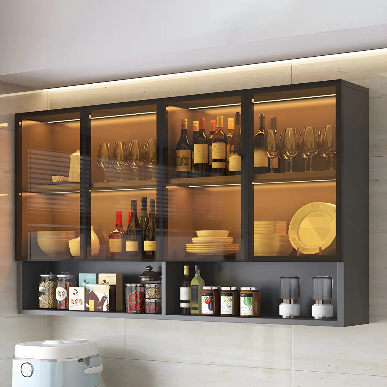 Kitchen Grey Wooden Wall-Mounted China Cabinet