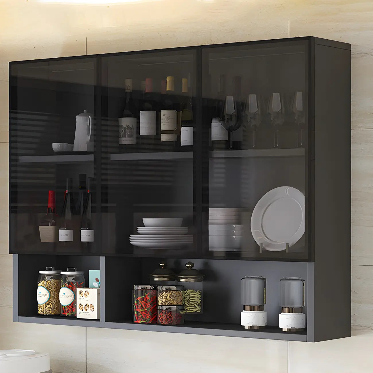 Kitchen Grey Wooden Wall-Mounted China Cabinet