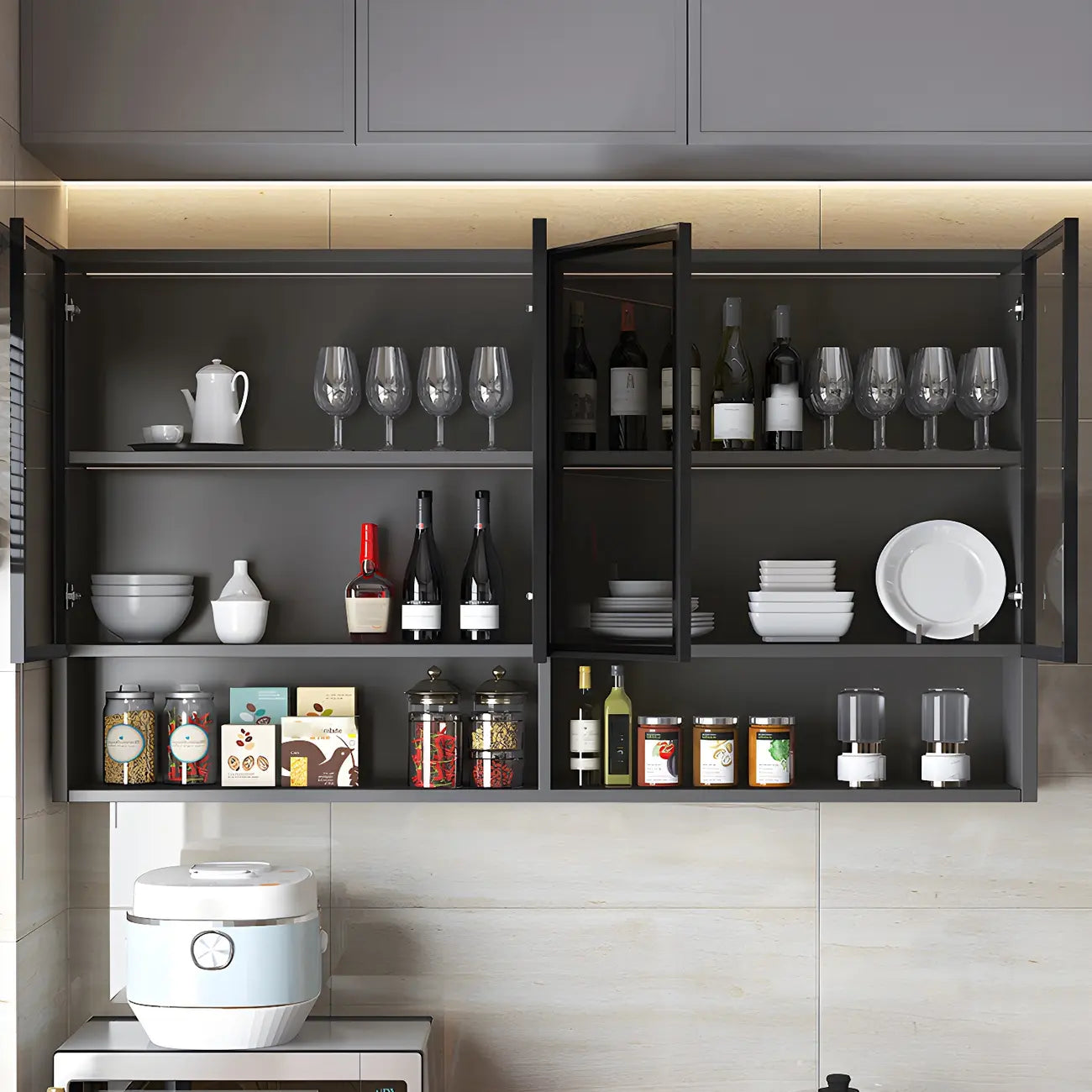 Kitchen Grey Wooden Wall-Mounted China Cabinet