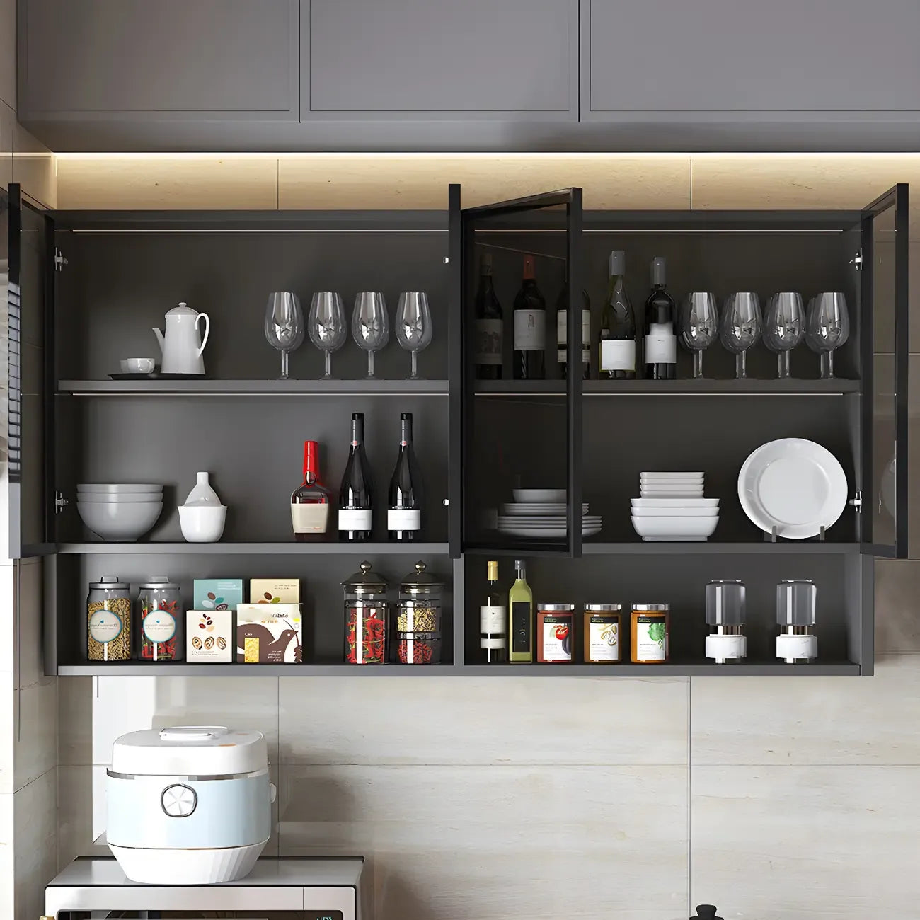 Kitchen Grey Wooden Wall-Mounted China Cabinet