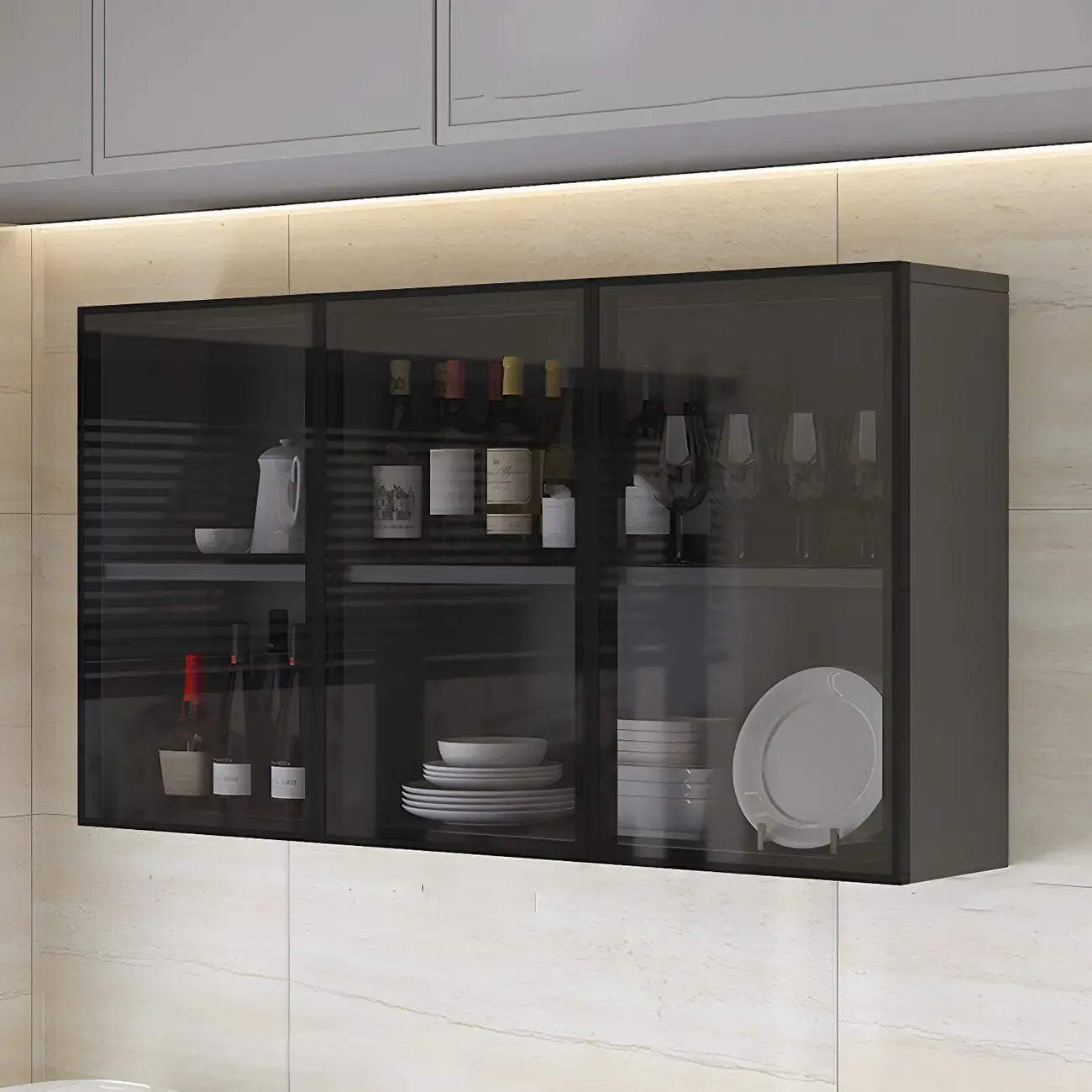 Kitchen Grey Wooden Wall-Mounted China Cabinet