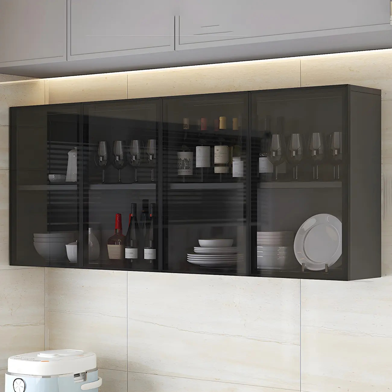 Kitchen Grey Wooden Wall-Mounted China Cabinet