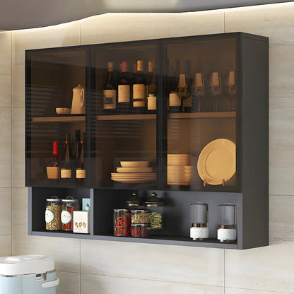 Kitchen Grey Wooden Wall-Mounted China Cabinet