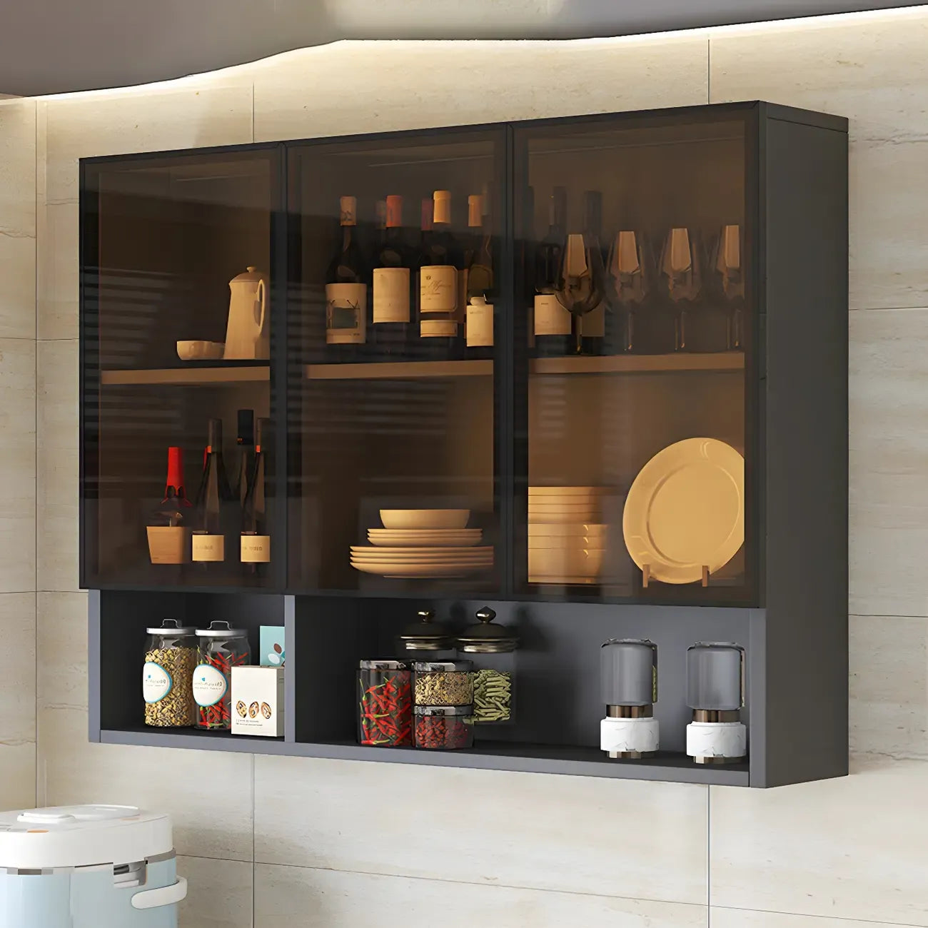 Kitchen Grey Wooden Wall-Mounted China Cabinet