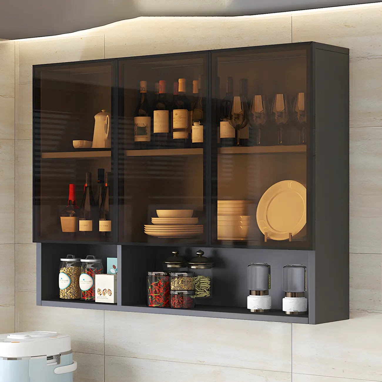 Kitchen Grey Wooden Wall-Mounted China Cabinet