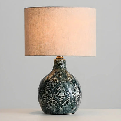 Exquisite Green Ceramic Fabric LED Table Lamp for Bedside