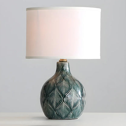Exquisite Green Ceramic Fabric LED Table Lamp for Bedside