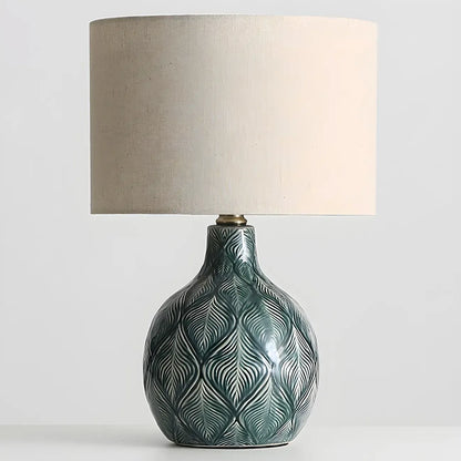 Exquisite Green Ceramic Fabric LED Table Lamp for Bedside
