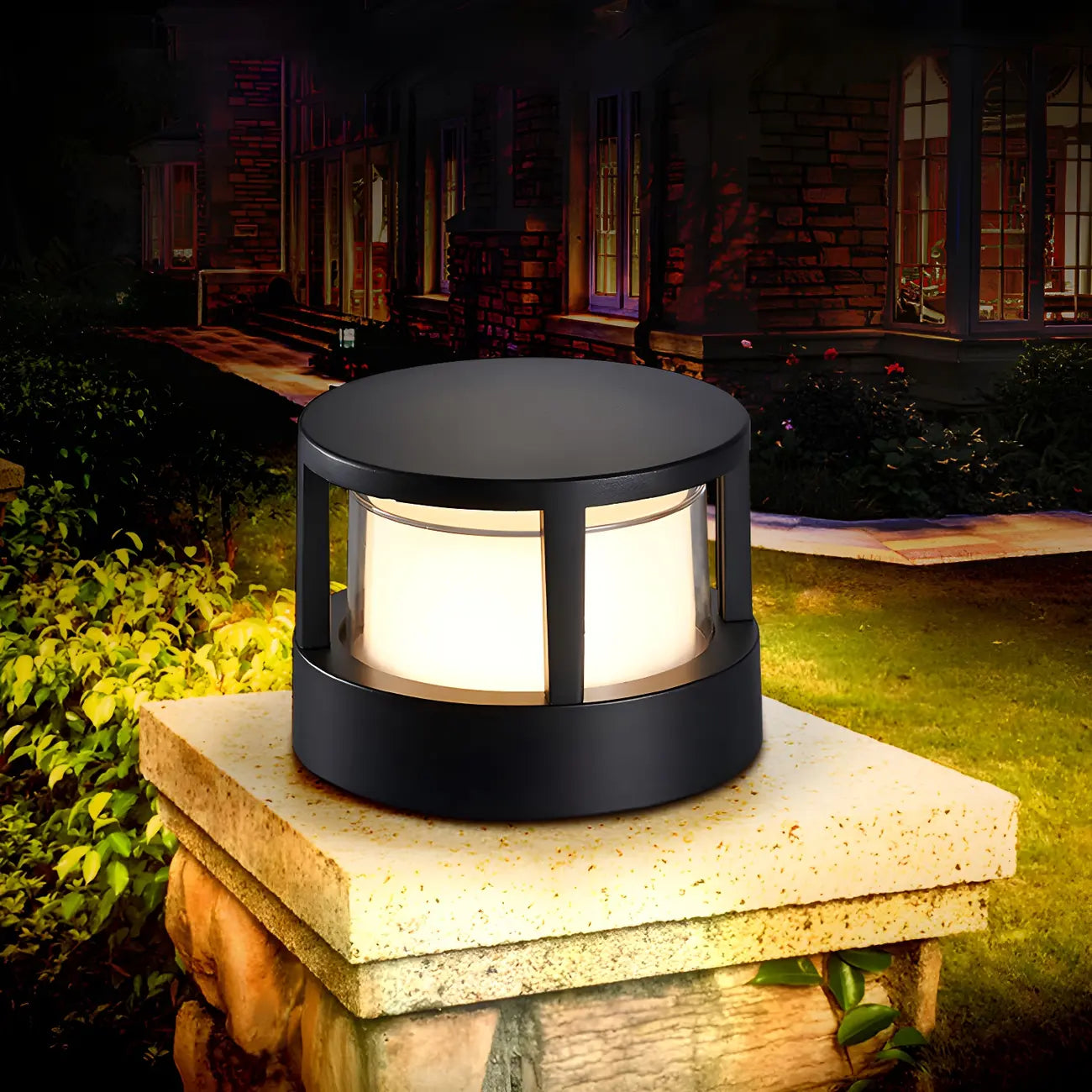 Black Metal Cylinder Wired Post Cap Light