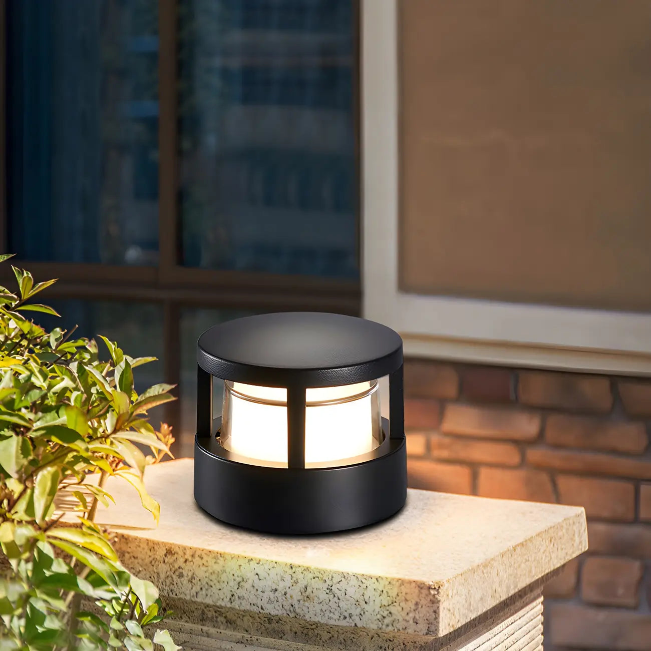 Black Metal Cylinder Wired Post Cap Light