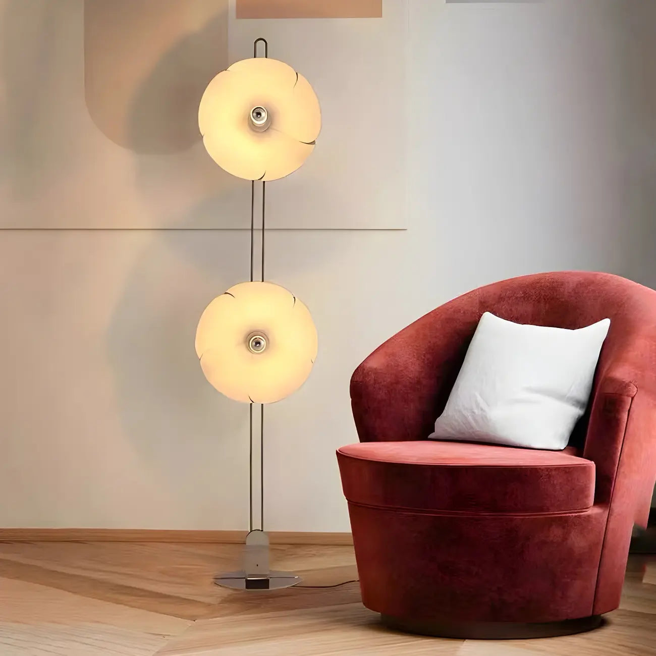 Unique 2-Light Silver Circle Petal Modern Floor Lamp