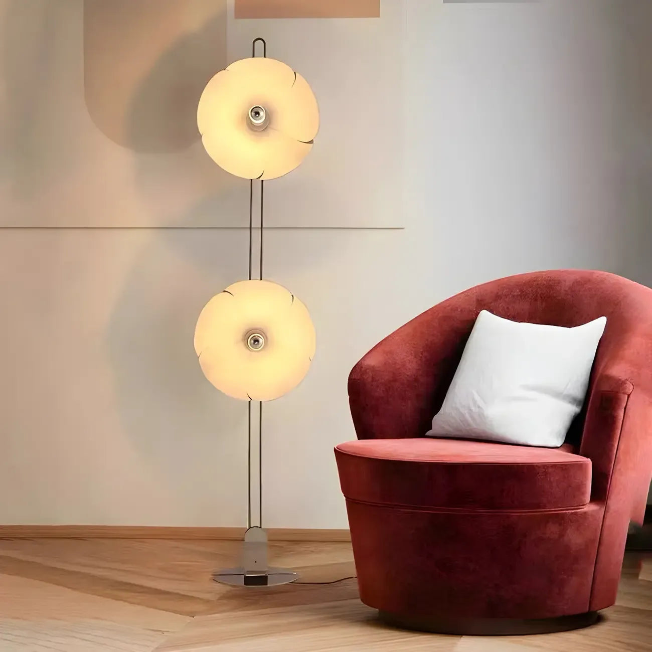Unique 2-Light Silver Circle Petal Modern Floor Lamp