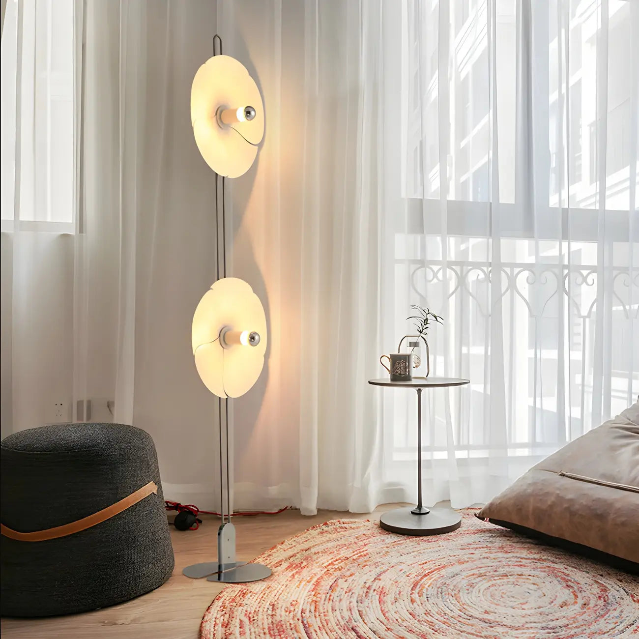 Unique 2-Light Silver Circle Petal Modern Floor Lamp