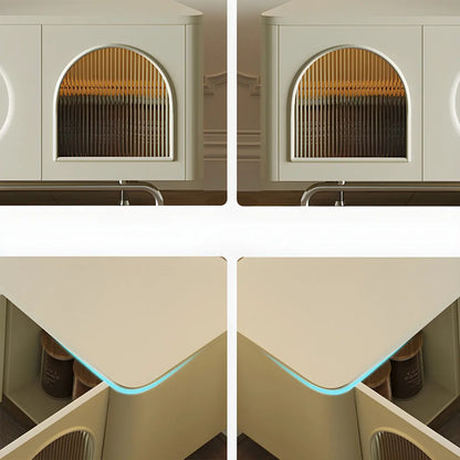 94.5 White Wood Arched Display Niches TV Stand with Cabinets