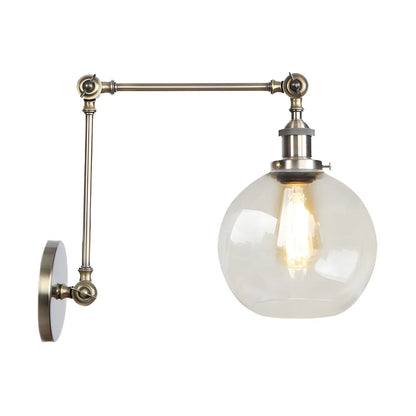 Vintage Brass Clear Glass Globe Swing Arm Wall Light