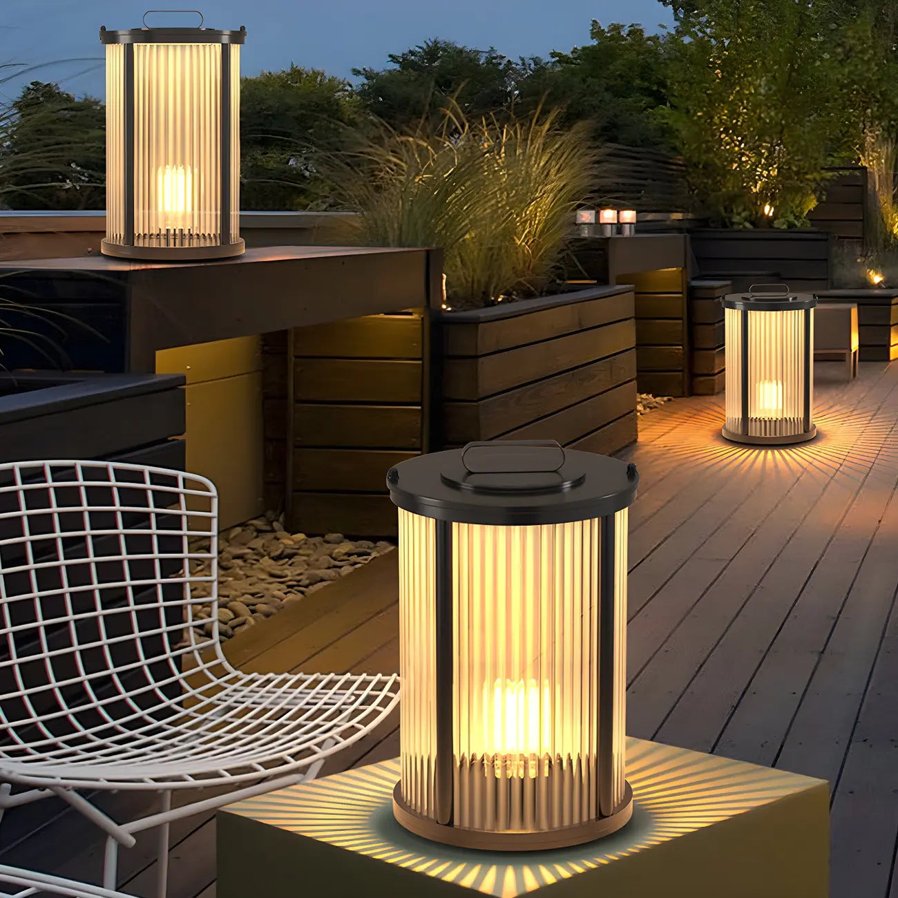 Horizontal and Vertical Striped Glass Cylinder Post Cap Light
