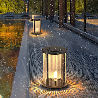 Horizontal and Vertical Striped Glass Cylinder Post Cap Light