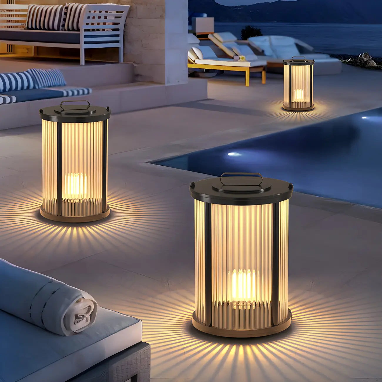 Horizontal and Vertical Striped Glass Cylinder Post Cap Light