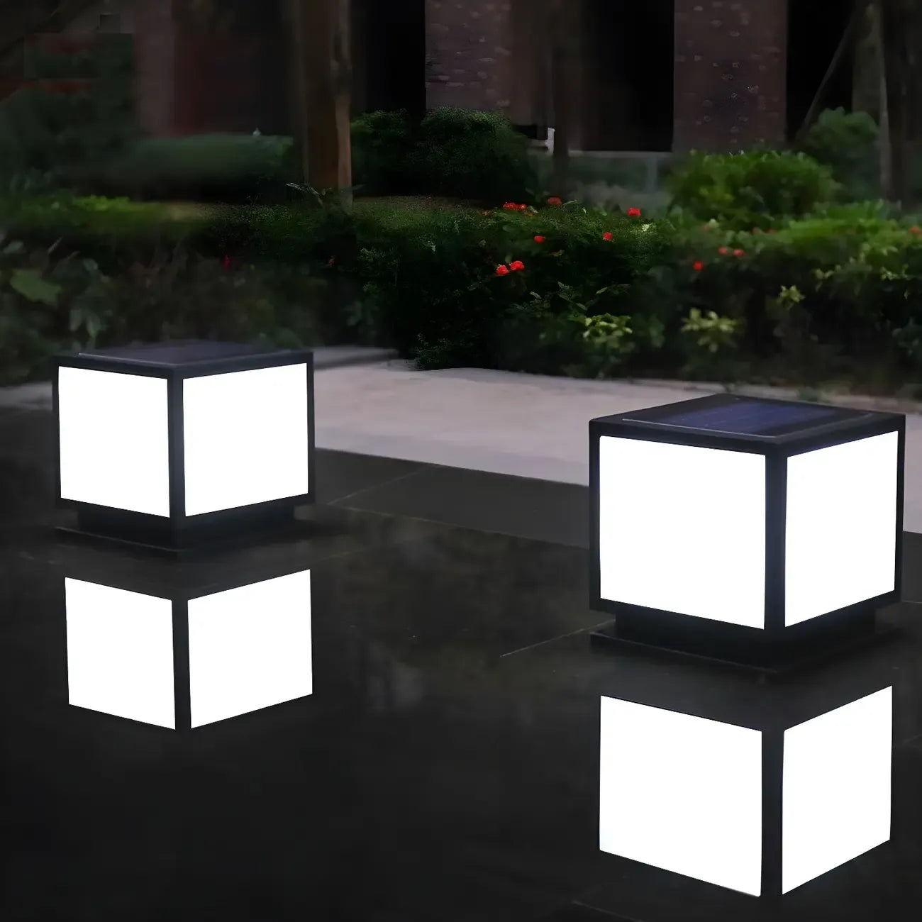 Minimalist Black Square Solar Outdoor Post Lights