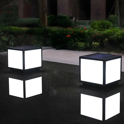 Minimalist Black Square Solar Outdoor Post Lights