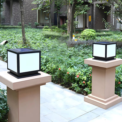 Minimalist Black Square Solar Outdoor Post Lights