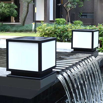 Minimalist Black Square Solar Outdoor Post Lights