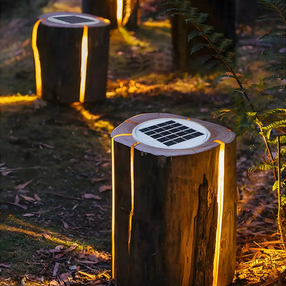 Contemporary Solar Resin Tree Stump Outdoor Post Lights