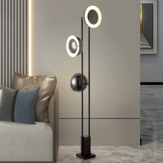 3-Light Black Floor Lamp with White Light for Living Room