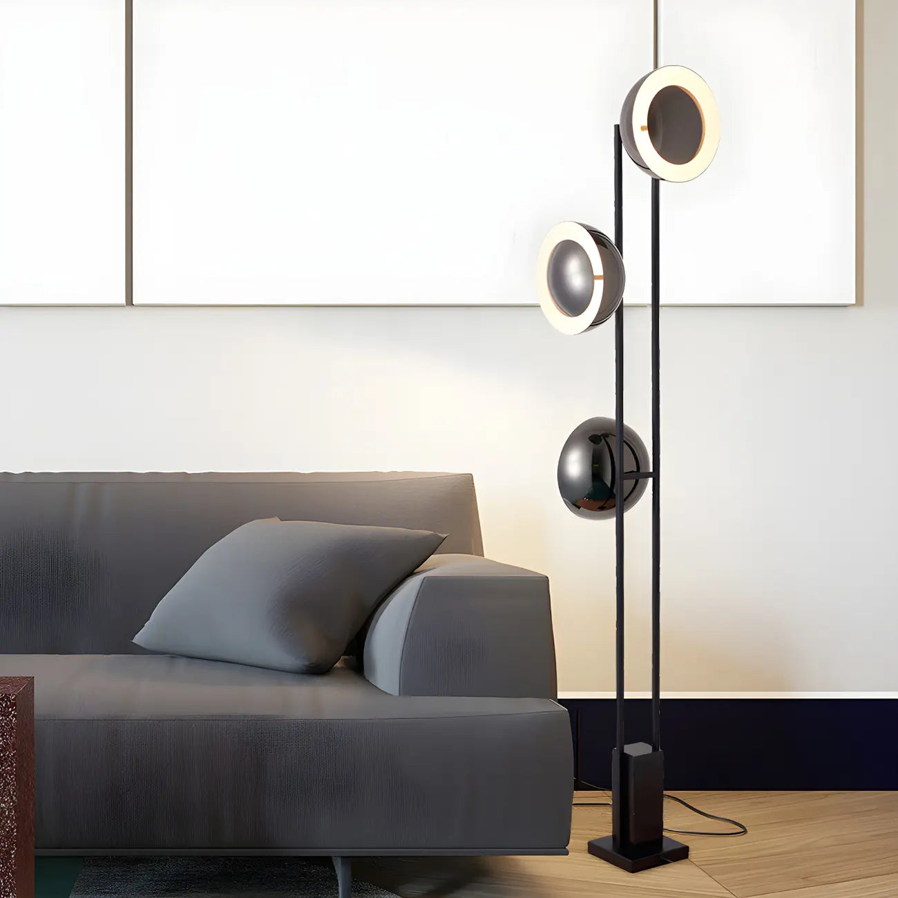 3-Light Black Floor Lamp with White Light for Living Room