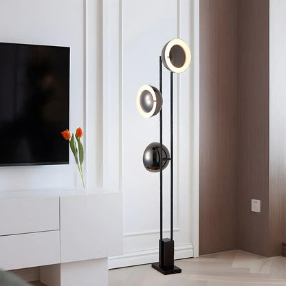 3-Light Black Floor Lamp with White Light for Living Room