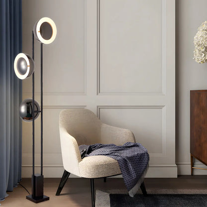 3-Light Black Floor Lamp with White Light for Living Room