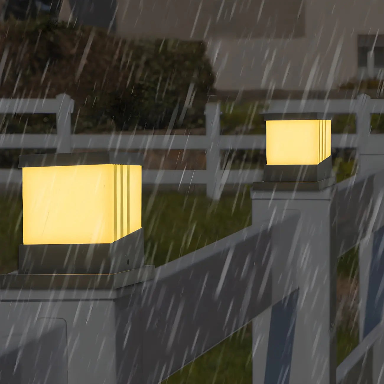 Stylish White Cube Solar Black Outdoor Post Lights